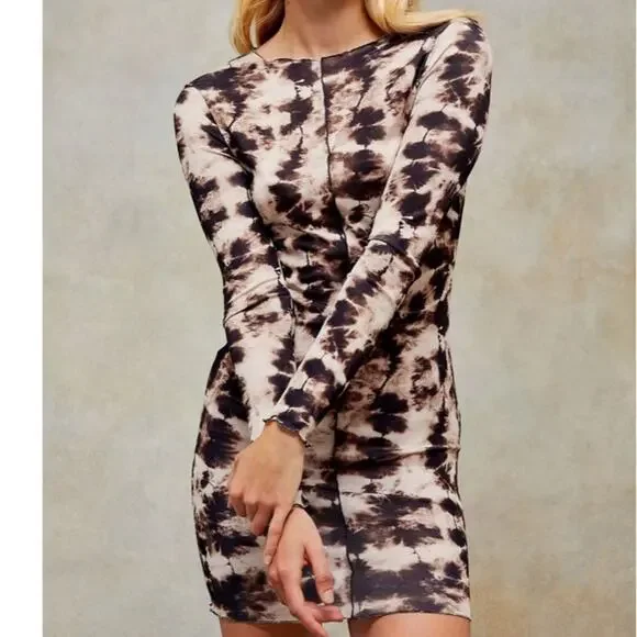 Topshop Womens Multi Tie-dye Cotton-blend Mini Dress In Brown Multi Size 2 - Picture 1 of 6